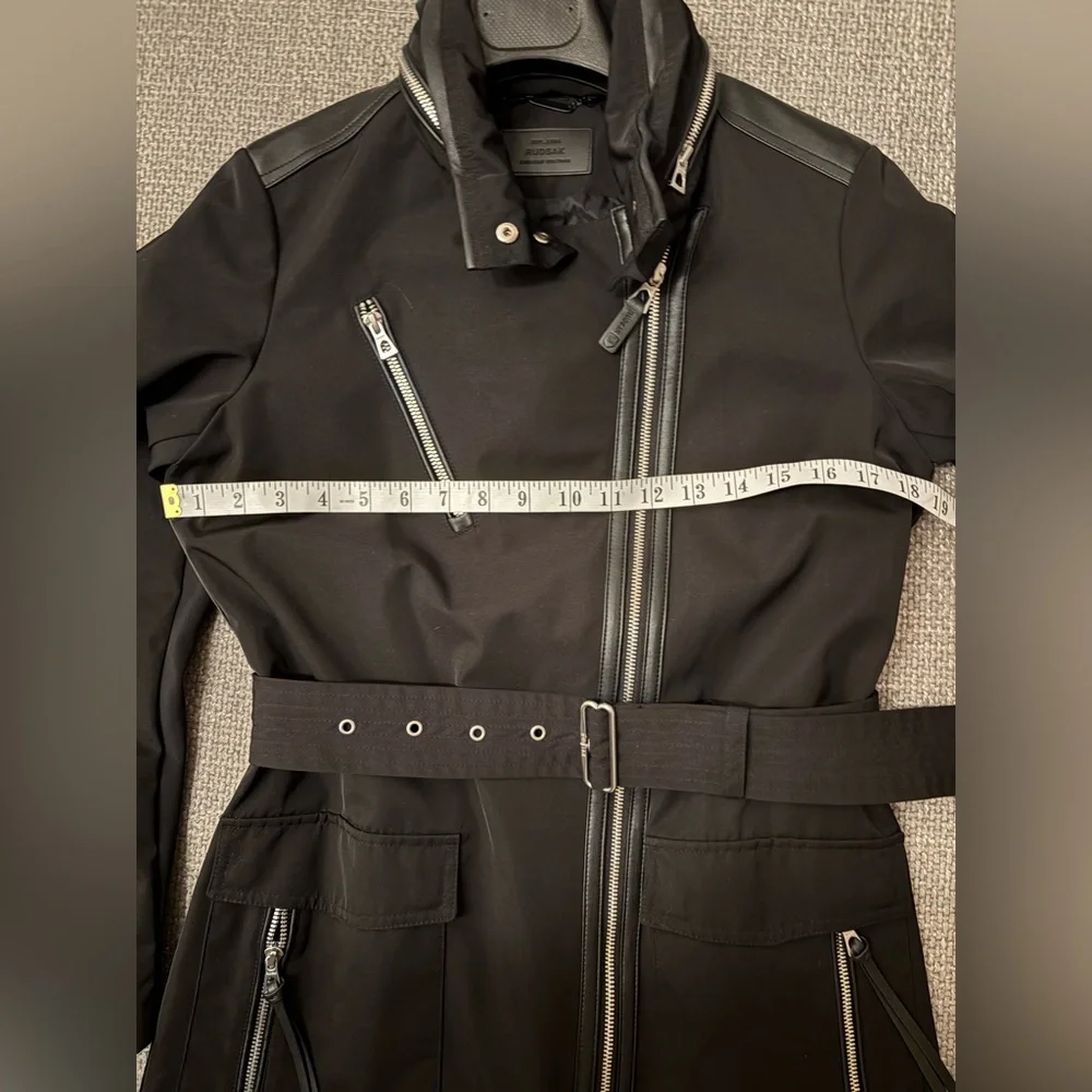 RUDSAK Moira Black Belted Jacket Hidden Hood Leather Trim Size XS - Picture 12 of 16